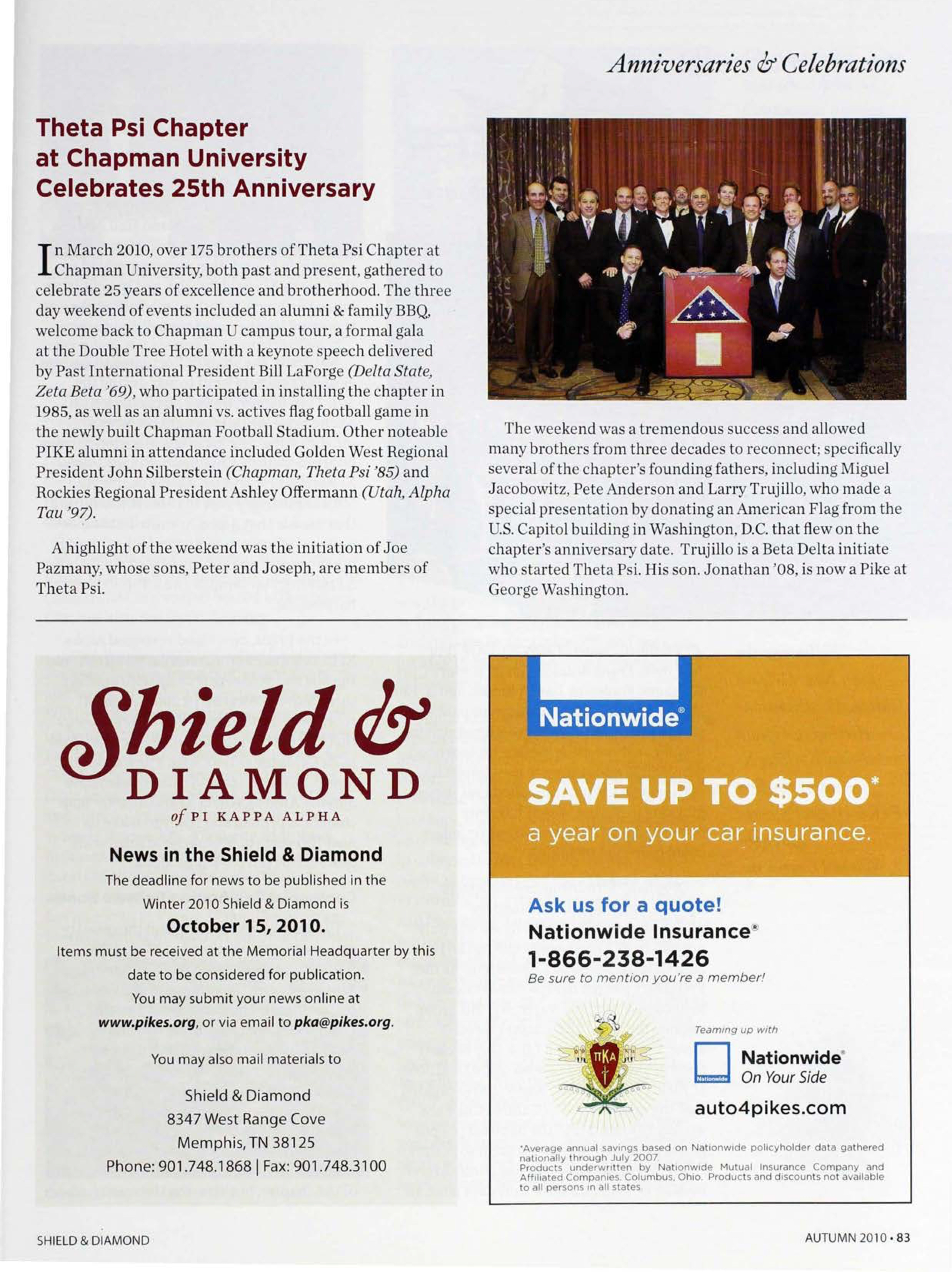 Anniversaries & Celebrations:Theta Psi Chapter at Chapman University Celebrates 25th Anniversary